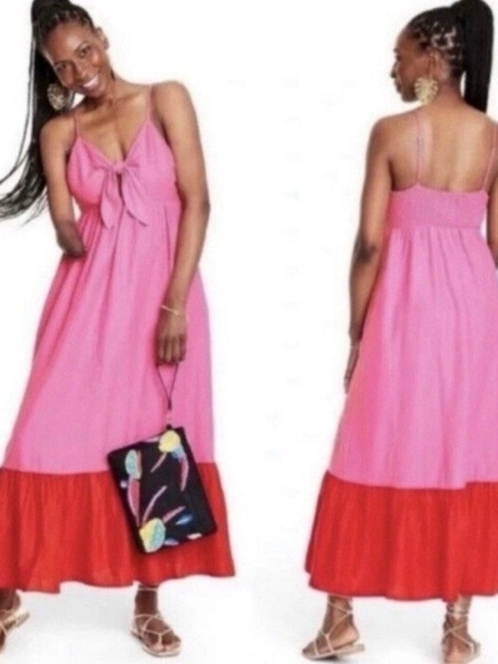 Tabitha Brown X Target Women's Pink and Red Tie-Front Maxi Dress Size 1X
